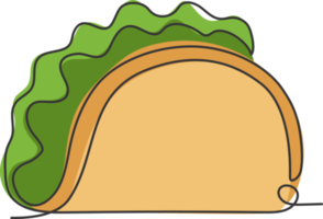 dibujo de una sola línea continua de la etiqueta del logotipo del taco mexicano estilizado. emblema concepto de restaurante nacho de comida rápida. ilustración de vector de diseño de dibujo de una línea moderna para cafetería, tienda o servicio de entrega de alimentos png
