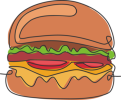 dibujo de una sola línea continua de la etiqueta del logotipo de la hamburguesa americana. Emblema concepto de restaurante sándwich de comida rápida. ilustración de vector de diseño de dibujo de una línea moderna para cafetería, tienda o servicio de entrega de alimentos png