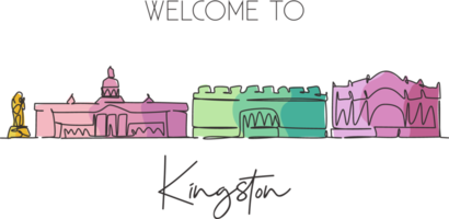 eine einzige strichzeichnung die skyline von kingston, jamaika. welthistorische Stadtlandschaft. bester Ort Urlaubsziel Postkarte. Bearbeitbarer Strich trendige kontinuierliche Linie zeichnen Design-Vektorillustration png