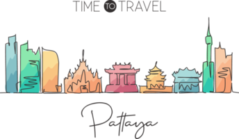 une seule ligne dessinant les toits de la ville de pattaya, en thaïlande. monde ville paysage maison décoration murale affiche impression art. meilleure destination de vacances. illustration vectorielle de dessin à la ligne continue à la mode png