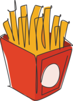 en enda linjeteckning av färska pommes frites logotyp vektorillustration. potatis lång pinne snabbmat café meny och restaurang badge koncept. modern kontinuerlig linjeritning design street food logotyp png