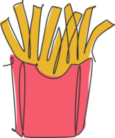 disegno a linea continua singola dell'etichetta stilizzata del logo del negozio di patatine fritte. concetto di ristorante fast food emblema. illustrazione vettoriale moderna con disegno a una linea per servizio di consegna di bar, negozi o cibo png