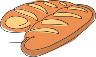 un dibujo de línea continua del delicioso emblema del logotipo de la tienda de pan francés largo y delgado fresco en línea. concepto de plantilla de logotipo de tienda de baguettes caseros. ilustración de vector de diseño de dibujo de línea única moderna png