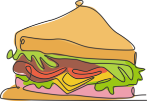 um desenho de linha contínua do emblema do logotipo do restaurante de sanduíche americano delicioso fresco. conceito de modelo de logotipo de loja de café de fast food. ilustração gráfica de vetor de desenho de linha única moderna png