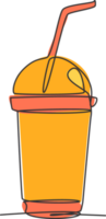 un dessin en ligne continu d'une délicieuse boisson à bulles douces fraîches et sucrées sur l'emblème du logo de la tasse en plastique. concept de modèle de logo de boutique de café de boisson sucrée. illustration vectorielle de dessin à une seule ligne moderne png