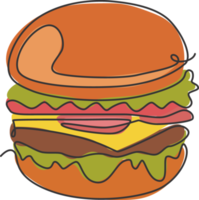 única linha contínua desenho rótulo de logotipo de hambúrguer americano. conceito de restaurante de sanduíche de fast food de emblema. ilustração em vetor gráfico de desenho de uma linha moderna para café, loja ou serviço de entrega de alimentos png