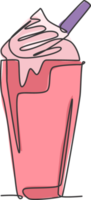 um único desenho de linha de milk-shake fresco com chantilly e ilustração vetorial de logotipo de wafer stick. conceito de distintivo de restaurante de menu de bebida de café. logotipo de bebida de design de desenho de linha contínua moderno png