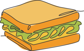 un dibujo de línea continua de la insignia del logotipo del restaurante sándwich americano fresco y delicioso. concepto de plantilla de logotipo de tienda de cafetería de comida rápida. ilustración gráfica de vector de diseño de dibujo de una sola línea moderna png