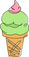 un dibujo de línea continua del delicioso emblema del logotipo del restaurante de la tienda de conos de helado americano fresco. concepto de plantilla de logotipo de tienda de café helado. ilustración de vector de diseño de dibujo de línea única moderna png