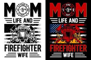 mamá vida y bombero esposa bombero camiseta diseño Pro vector