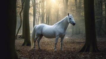 blanco caballo en el campo ai generado foto