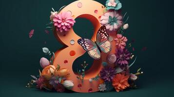 decorative 8 number with flowers AI Generated photo