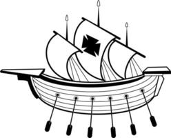 Vector Illustration Of An Old Ship With Oars