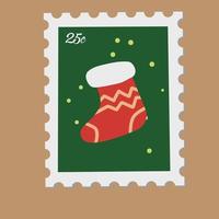 A Postage Stamp With A Christmas Sock Theme vector