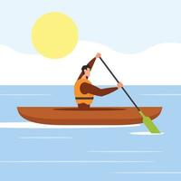 Vector Image Of A Man Canoeing On A Lake