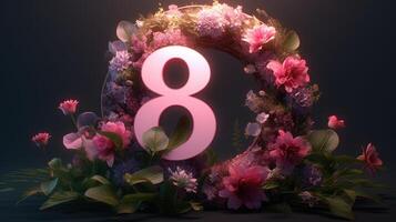 decorative 8 number with flowers AI Generated photo