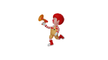 3D illustration. Best clown 3D cartoon character. The clown sings using a megaphone. Funny clown performing at a party. The clown uses the megaphone to give directions. 3D cartoon character png