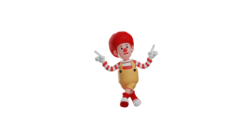 3D illustration. Little clown 3D cartoon character. The clown pointed up using both hands. Clown is performing at a performance with his unique costumes. 3D cartoon character png