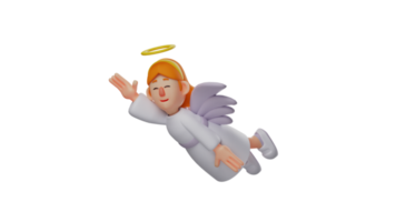 3d illustration. charmant ange 3d dessin animé personnage. peu ange dans en volant pose. le ange sourit et a été à propos à revenir à paradis. peu ange qui regards très joli. 3d dessin animé personnage png