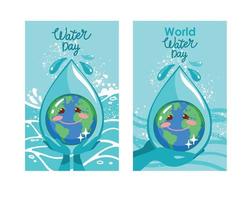 conjunto de ilustraciones dedicado a mundo agua día. póster. vector