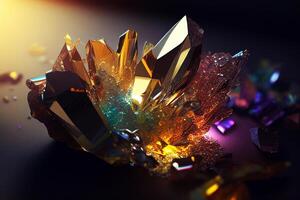 Colorful mineral isolated on dark background. . photo