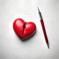 A red heart with a pen on a white background photo