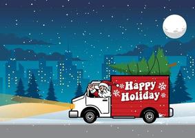 santa riding truck in the night vector