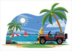 suv car on the beach vector