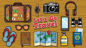 plano laico de viaje objetos conjunto vector