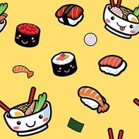 sin costura de dibujos animados japonés comida modelo vector