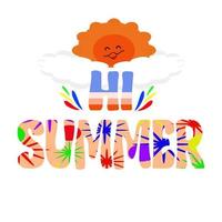Hand drawn vector, Hello summer background with fresh pineapple ,fresh lemon and beach ball for created  Banner, Flyer, Invitation, Brochure vector