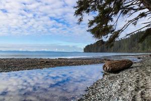 nubes y cielo reflejando en todavía agua en el costa a juan Delaware Fuca provincial parque foto