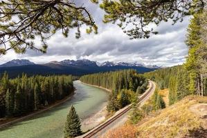 Rail road tracks beside the Bow River photo