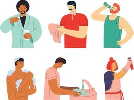 Set of sick people. Men and women with colds and flu. Vector illustration in flat style