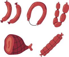 Set of different types of sausages. Vector illustration in cartoon style