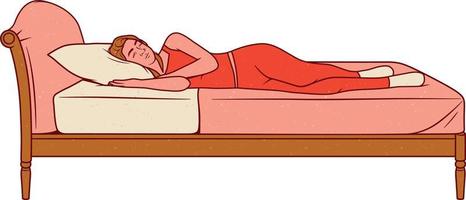 mujer dormido en cama. plano vector ilustración aislado en blanco antecedentes.