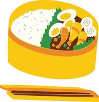 japanese food in box with chopsticks icon vector illustration design