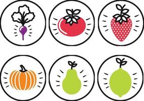 Fruits and vegetables icons set. Vector illustration in line style.