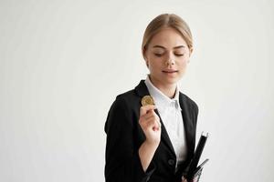 financier with documents in the hands of finances isolated background photo