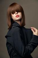 Beige background sensual lady Light skin suit outerwear photo
