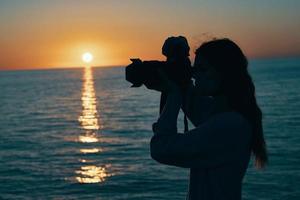 Woman outdoors travel sunset nature landscape photo