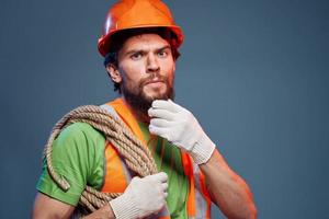 Man in working uniform construction industry cropped view photo