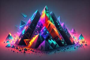 tetrahedron cubes cyberpunk. abstract surreal geometric shape on dark background by photo