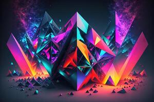 tetrahedron cubes cyberpunk. abstract surreal geometric shape on dark background by photo