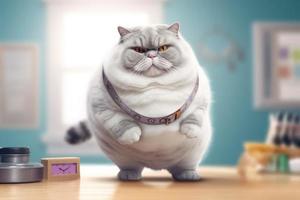 Very fat cat in room. Generate Ai photo