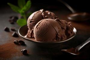 Chocoalate ice cream on table. Generate Ai photo