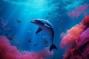 Dolphin swim sea. Generate Ai photo