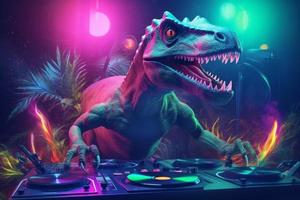 dinosaurio DJ fiesta. generar ai foto