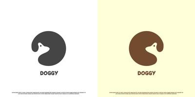 Dog logo design illustration in circle. Cute house pet dog silhouette in negative space. Minimalist simple flat silhouette design suitable for web app pet care icon. vector