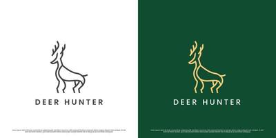 Deer full body logo design. Deer hunter gazelle doe antelope horn elk elegant minimal icon. Mammal animal silhouette illustration simple line art minimalist sign symbol. Hilly mountain animal design. vector